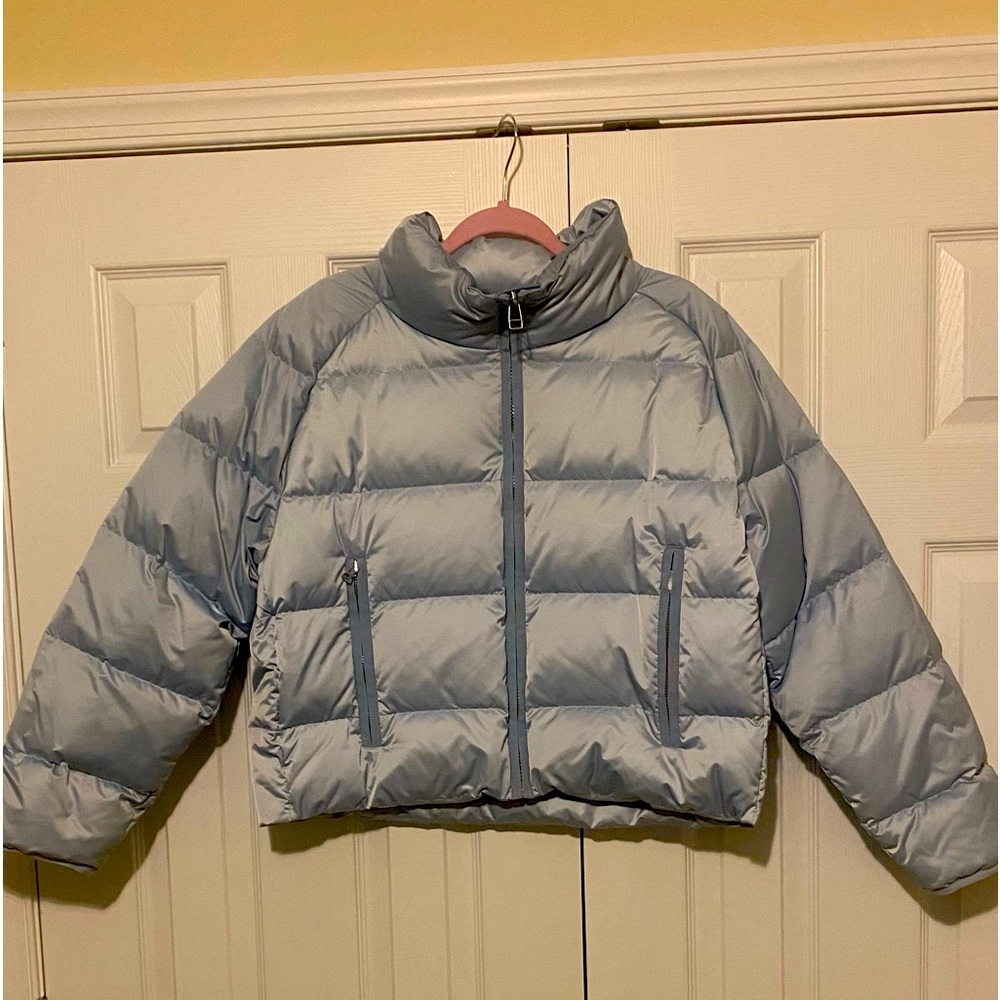 Tory Burch Sport Performance Satin Down Jacket, Size - M, Color - Skyish blue